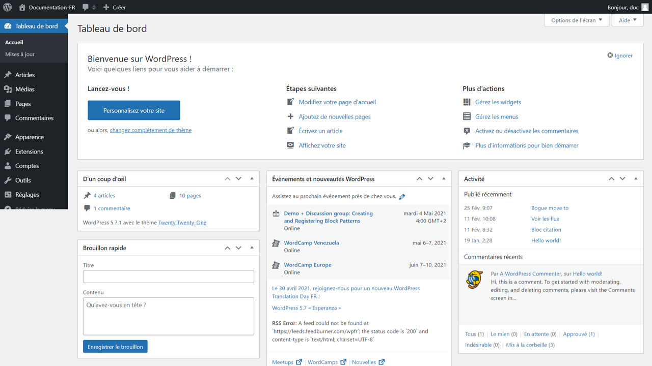 dashboard wordpress